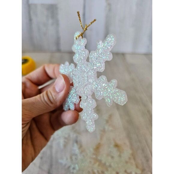 Vintage glitter white snowflake ornament Xmas tree - Picture 4 of 6